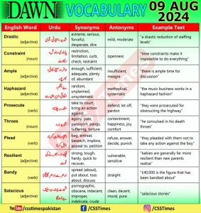 Daily DAWN News Vocabulary with Urdu Meaning (09 August 2024)