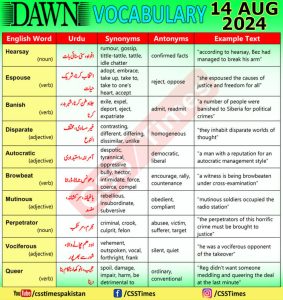 Daily DAWN News Vocabulary with Urdu Meaning (14 August 2024)