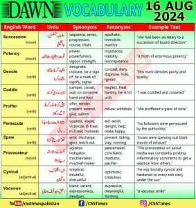 Daily DAWN News Vocabulary with Urdu Meaning (16 August 2024)