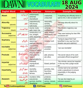 Daily DAWN News Vocabulary with Urdu Meaning (18 August 2024)